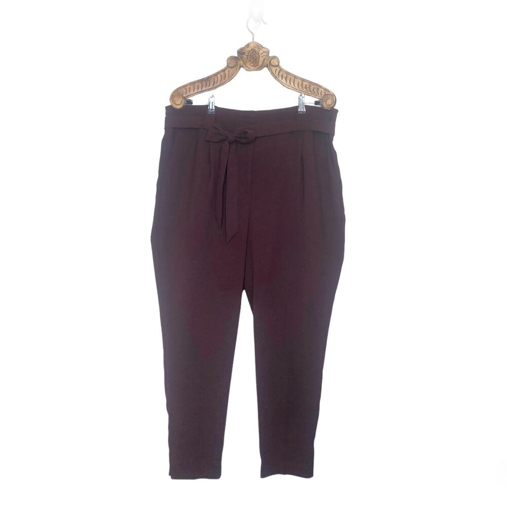 Express Pants Maroon Paperbag Tie Waist Ankle Crop High Rise Work Office 18 Long